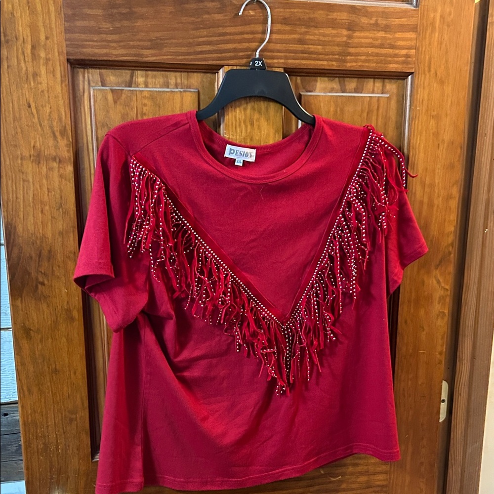 Women's Red Fringe Top